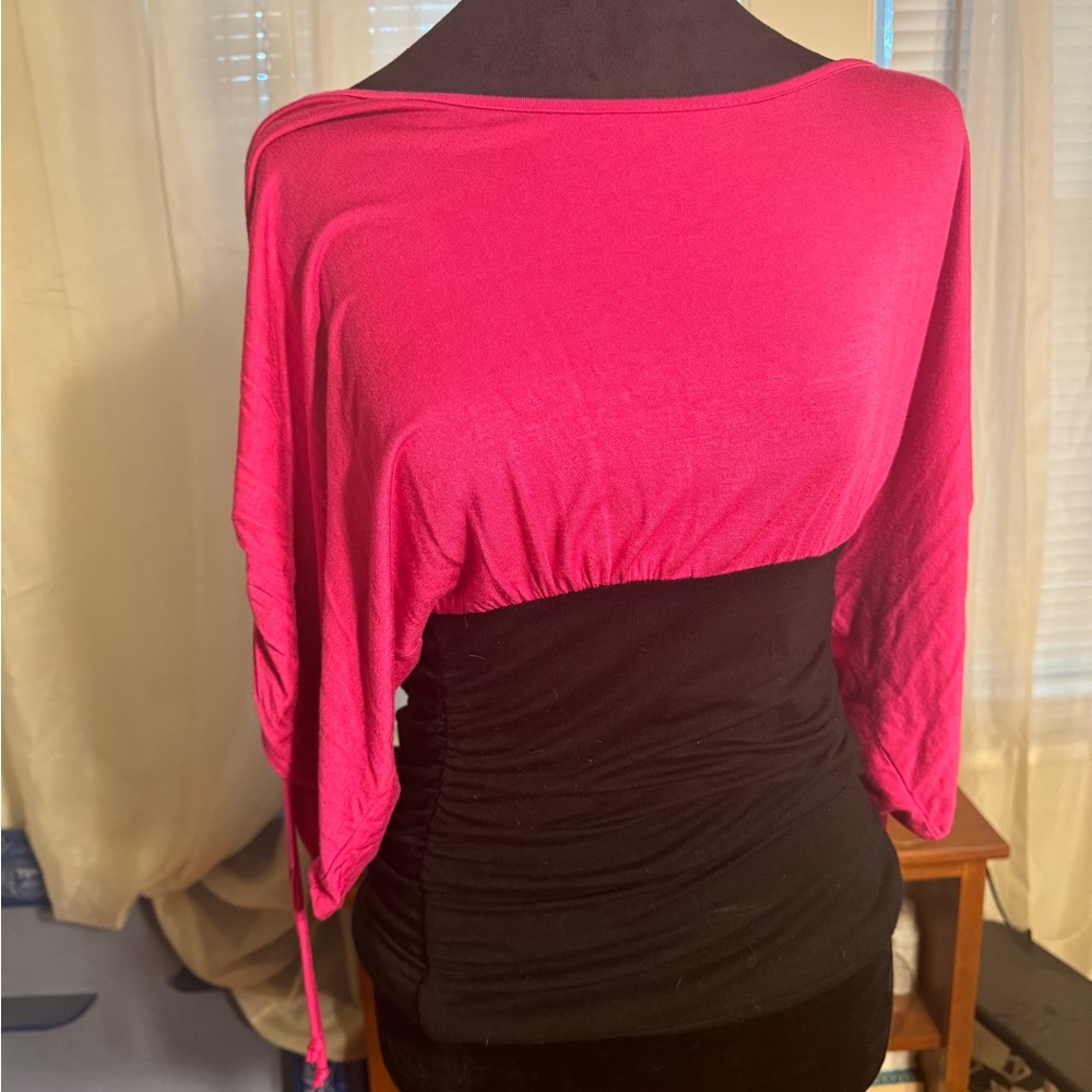 Green Envelope blouse rose/black size Medium Rauschenberg waist drop shoulder